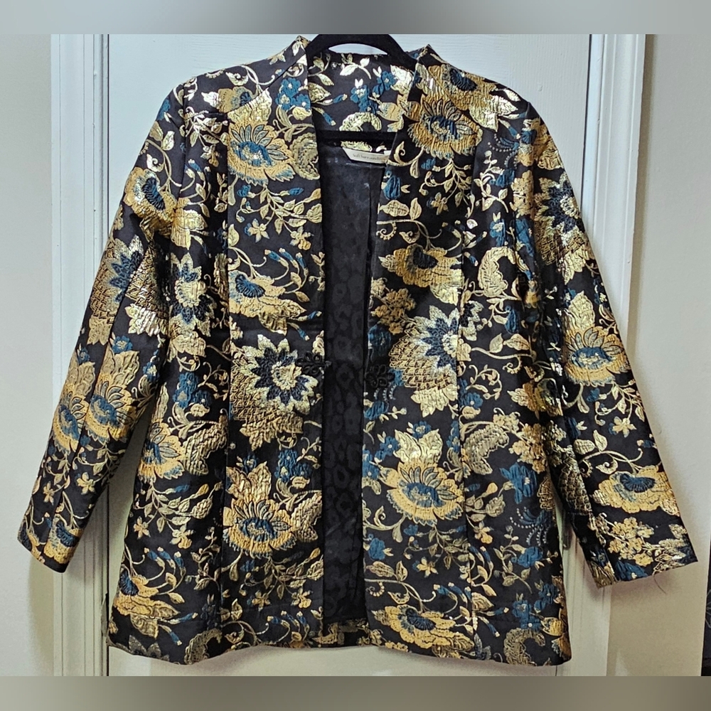 Soft Surroundings Gold and Teal Brocade Blazer Size M NWT